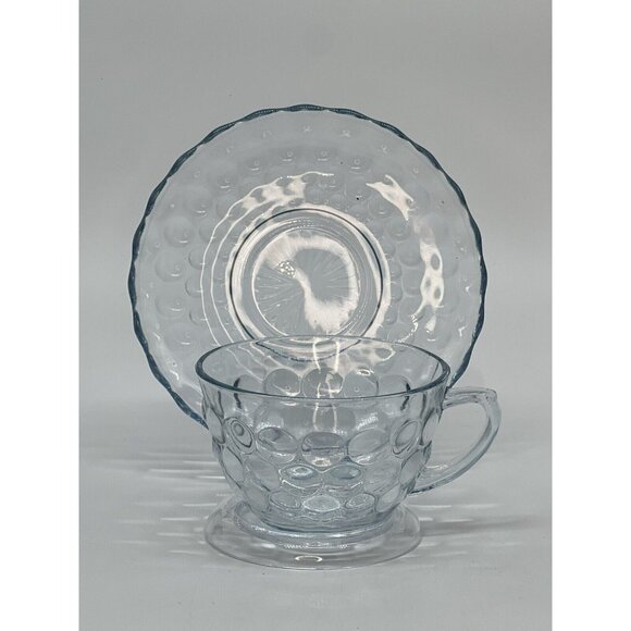ANCHOR HOCKING Sapphire BLUE BUBBLE CUP & SAUCER SET - Picture 3 of 7